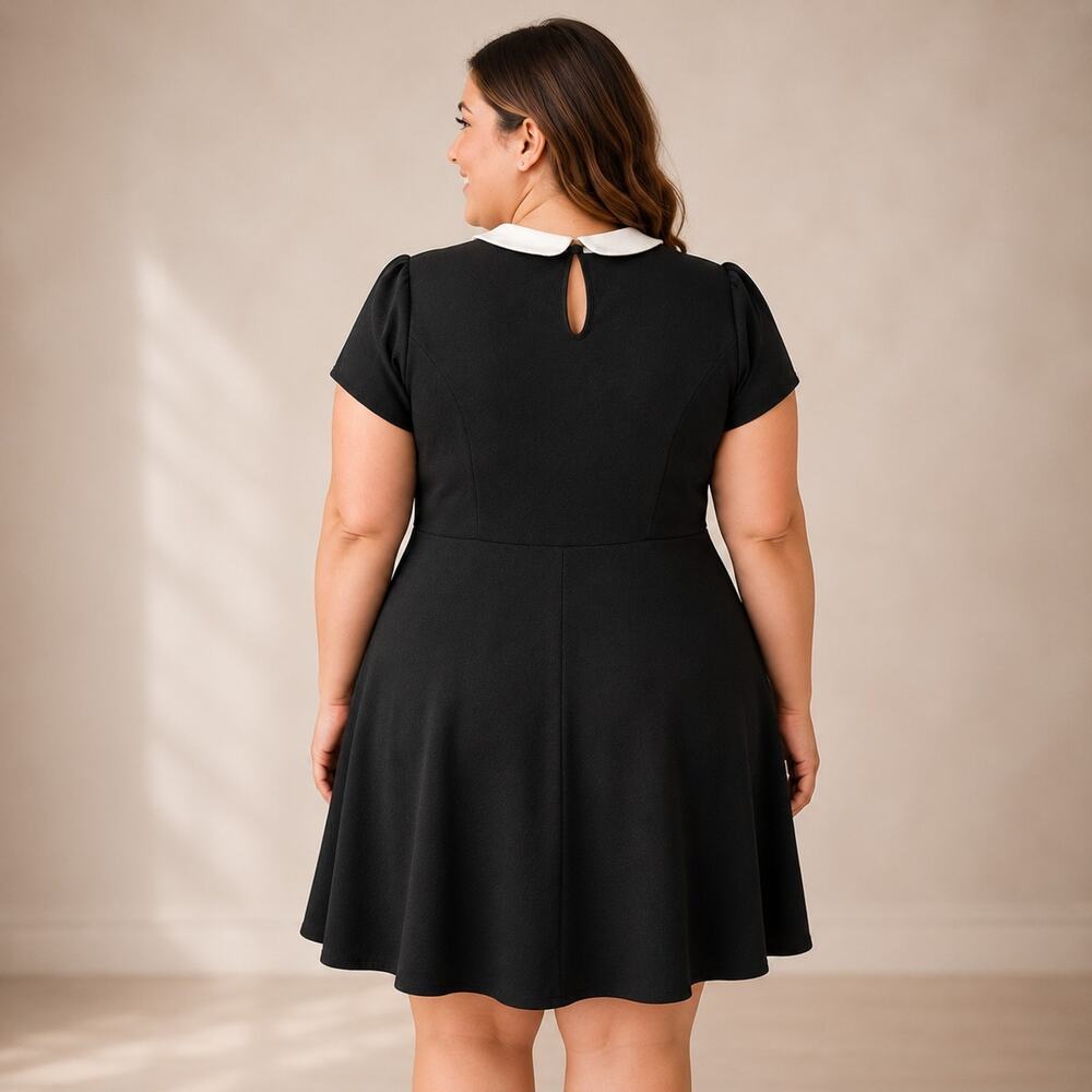 Torrid Black White Peter Pan Collar Skater Dress 4X Stretchy - Picture 2 of 5